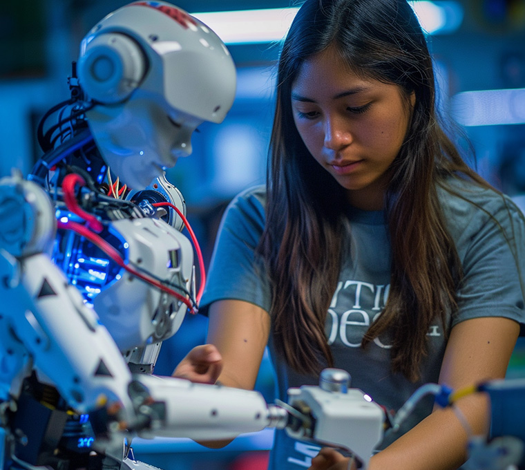 Estudiante y humanoide de Ingeniería Mecatrónica UTEC