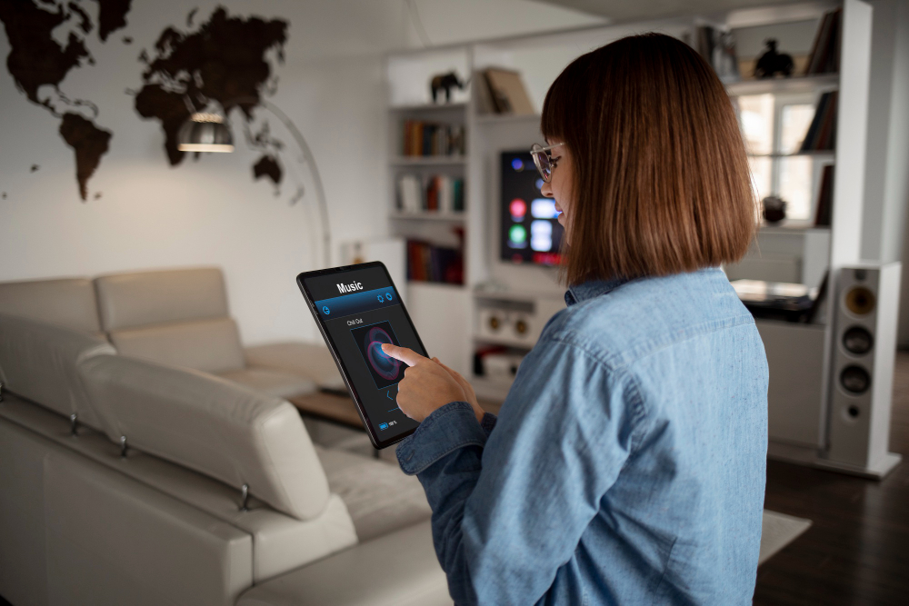 Mujer haciendo uso de la tecnología en tablet 