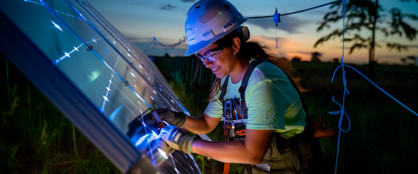 joven de la carrera con futuro de ingeniería de la energía